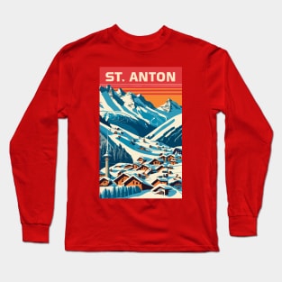 A Vintage Travel Art of St Anton - Switzerland Long Sleeve T-Shirt